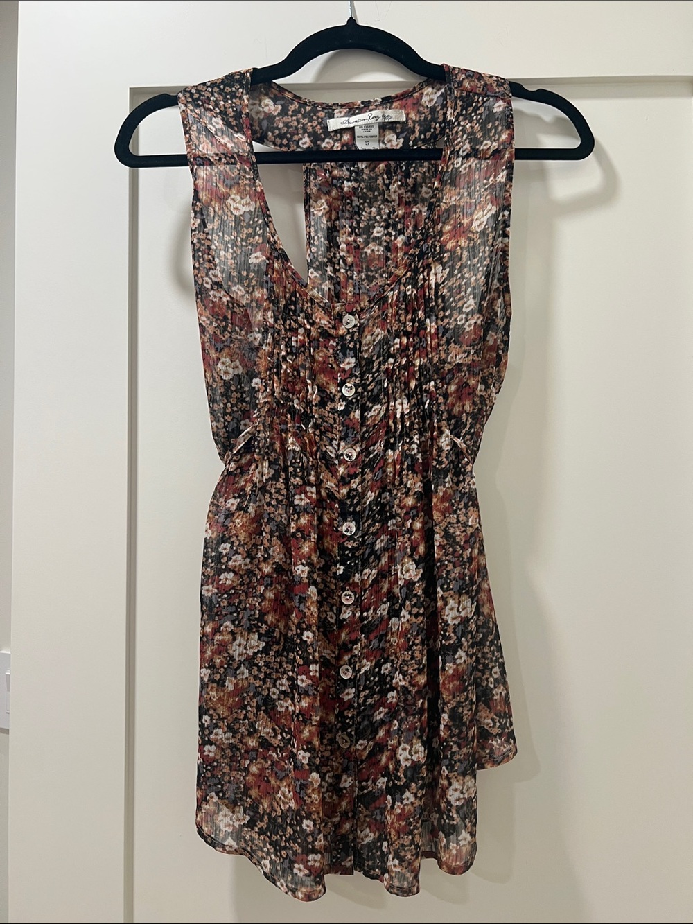 American Rag Floral Button-Front Sheer Camisole in Black, Brown, Rust